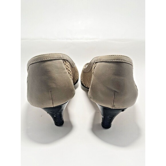 Chanel Kitten Heels Nude Beige Mesh Leather w/ Pearl CC Detail Vintage Sz 35 5 - Picture 7 of 10